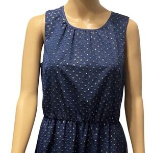 Navy Blue Sleeveless Dress with‎ Silver Accents - Elegant Party Cocktail